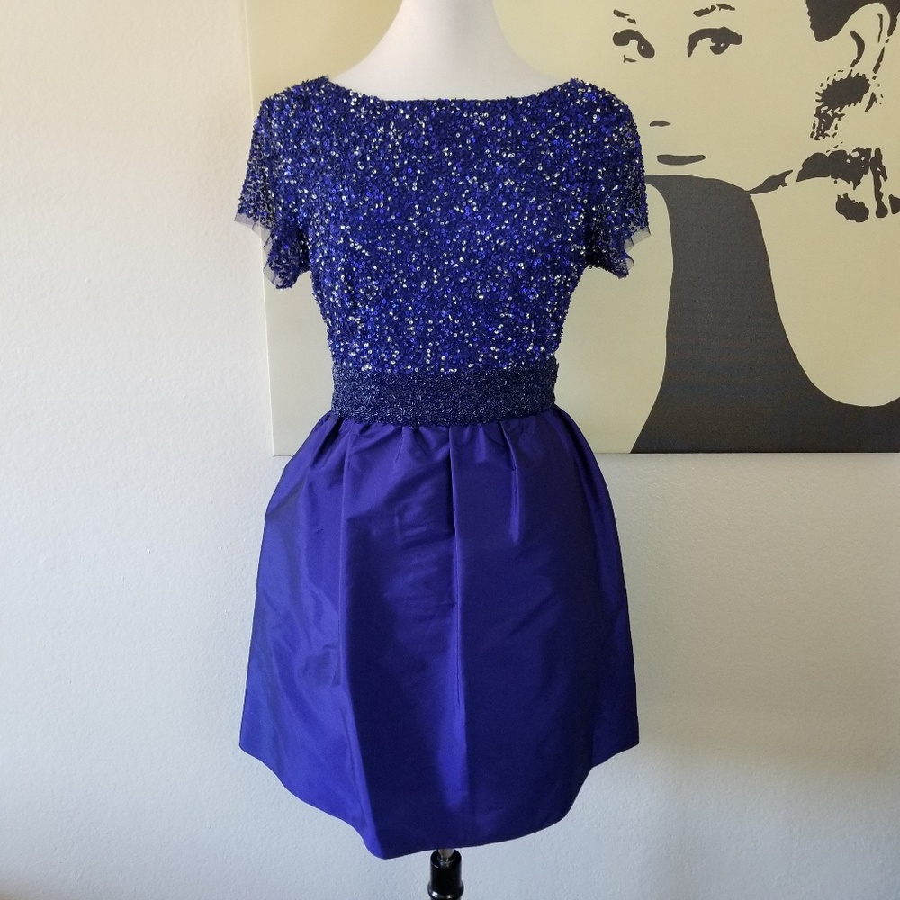 Adrianna Papell Blue Silver Sequin Dress 14